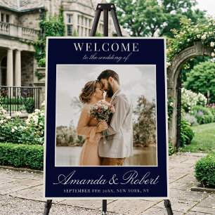 Elegant Navy Blue Old Money Photo Wedding Welcome Foam Board