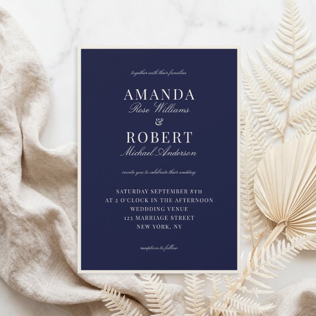 Elegant Navy Blue Old Money Wedding Invitation (Creator Uploaded)