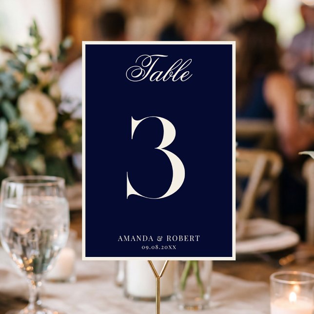 Elegant Navy Blue Old Money Wedding Table Number (Creator Uploaded)