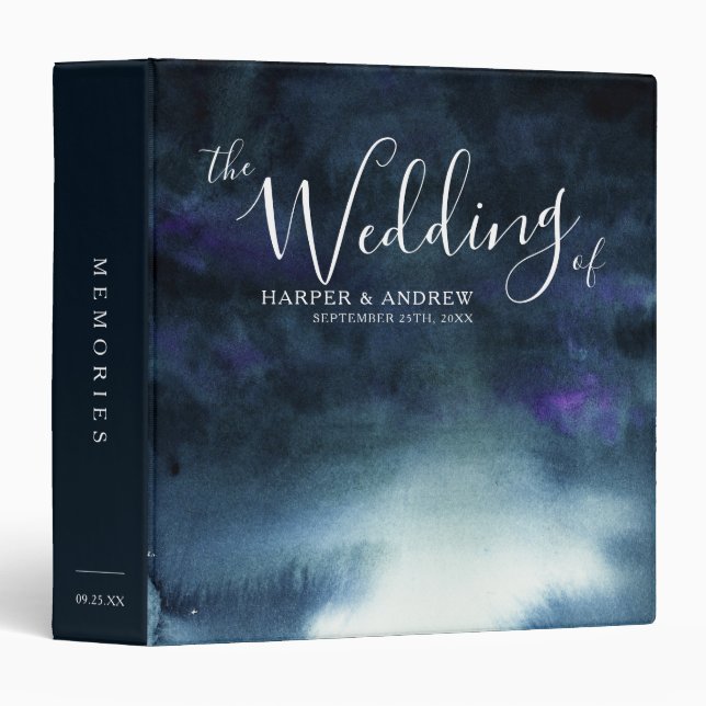 Elegant Navy Blue Ombre Wedding Photo Album 3 Ring Binder (Front/Spine)