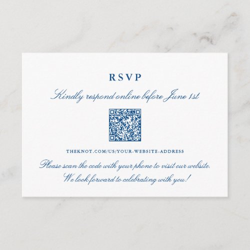 Elegant Navy Blue Online RSVP QR Code Enclosure Card
