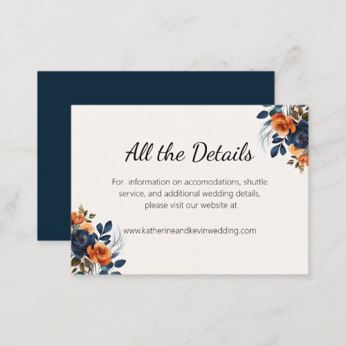 Elegant Navy Blue Orange Floral  Enclosure Card