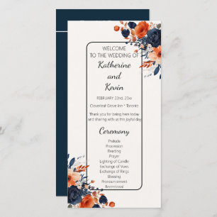 Elegant Navy Blue Orange Floral Wedding Program