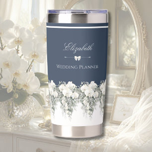 Elegant Navy Blue Orchid Wedding Planner Tumbler