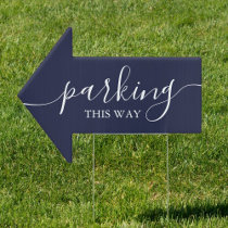 Elegant Navy Blue Parking This Way Arrow Sign
