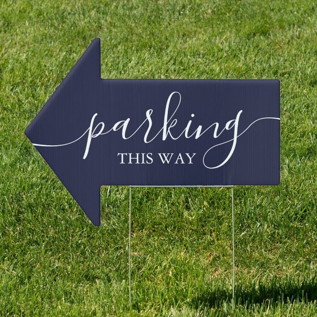 Elegant Navy Blue Parking This Way Arrow Sign (Elegant Navy Blue Parking This Way Arrow Sign)