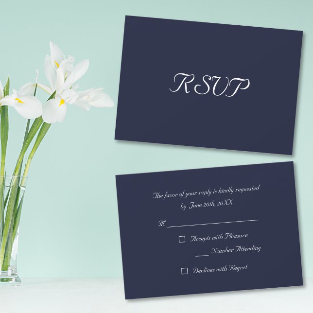 Elegant Navy Blue Party Reply RSVP Invitation Card (Elegant Navy Blue Party Reply RSVP Invitation Card)