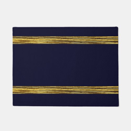 Elegant navy blue pattern horizontal gold lines doormat