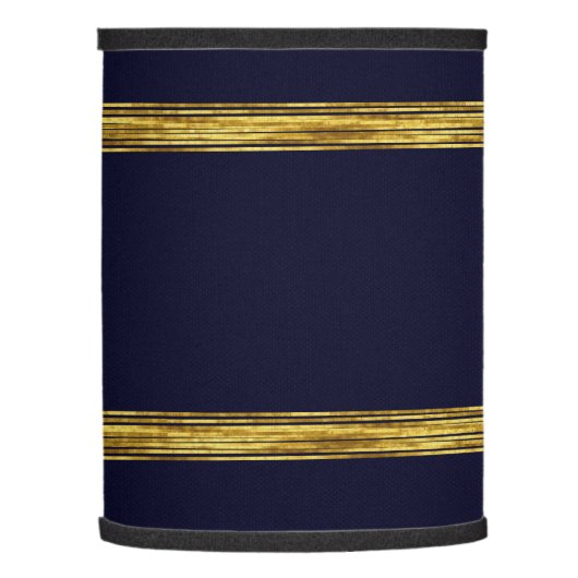 Elegant navy blue pattern, horizontal gold lines lamp shade (Left)