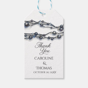Elegant Navy Blue Pearl Watercolor Modern Wedding Gift Tags