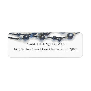 Elegant Navy Blue Pearl Watercolor Modern Wedding Label