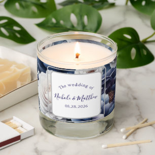 Elegant Navy Blue Peonies & White Roses Wedding Scented Candle