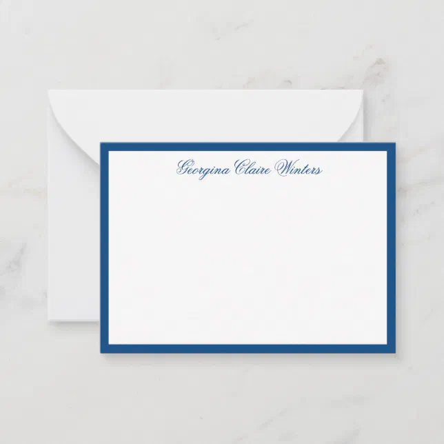 Elegant Navy Blue Personalized Classic Script Note Card | Zazzle
