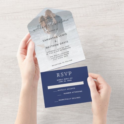 Elegant Navy Blue Photo Beach Wedding 