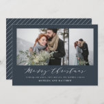 Elegant navy blue photo collage christmas holiday card<br><div class="desc">A beautiful multi photo Christmas card,  perfect for sending holiday wishes to family and friends. A elegant minimal design with stunning script text. Customise the navy blue color of the design to personalise your card. Part of a collection.</div>