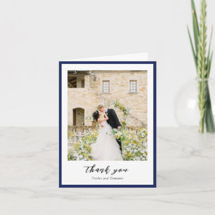 Elegant Navy Blue Photo Modern Wedding Thank You Card