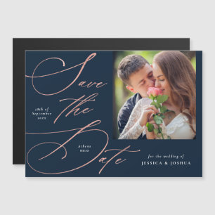 Elegant Navy Blue Photo Save the Date Magnet