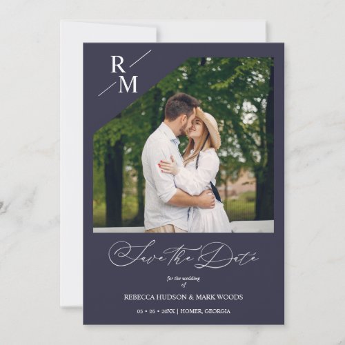 Elegant Navy Blue Photo Sophisticated Wedding Save The Date