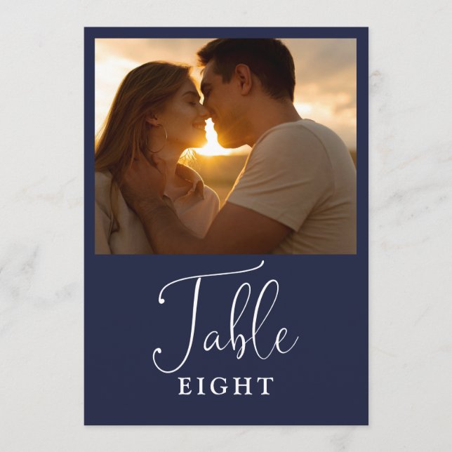 Elegant Navy Blue Photo Table Number (Front)