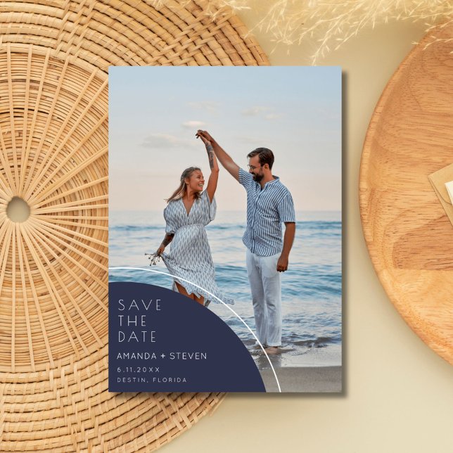 Elegant Navy Blue Photo Wedding Save The Date (Elegant Navy Blue Photo Wedding Save The Date)