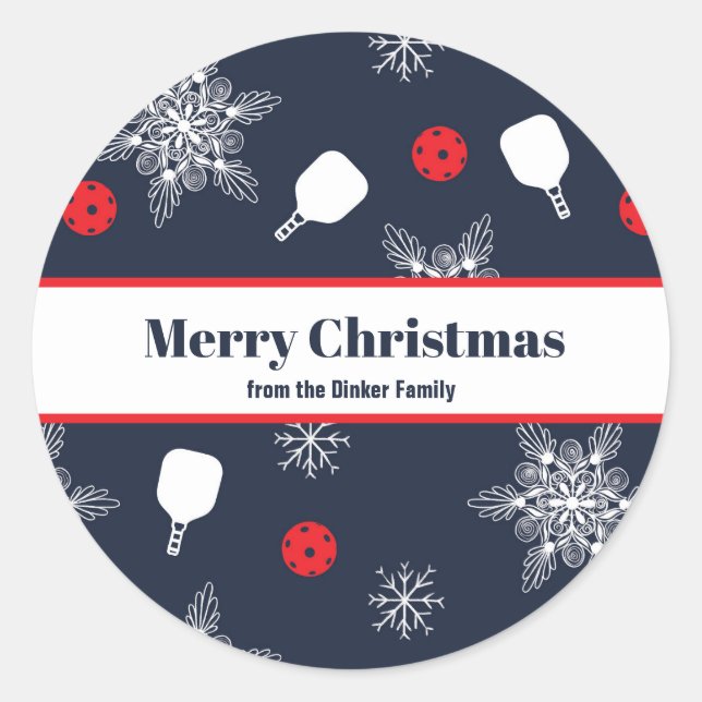 Elegant navy blue 💙 pickleball Christmas  Classic Round Sticker (Front)