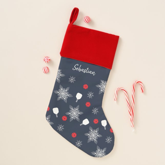 Elegant navy blue 💙 pickleball Christmas Stocking (Front)