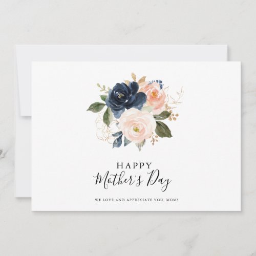 Elegant Navy Blue Pink Blush Floral Mothers Day  Card