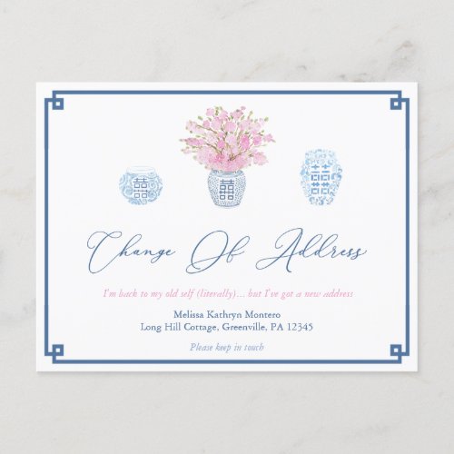 Elegant Navy Blue Pink Divorce Change Of Address Announcement Postcard