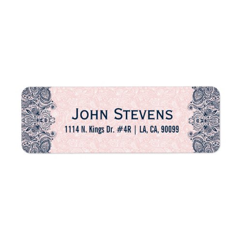 Elegant Navy Blue  Pink Floral Paisley Lace Label