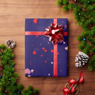 Elegant Navy Blue Pink Hearts Valentine Wrapping Paper
