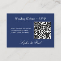 Elegant Navy Blue QR Code Website RSVP Card