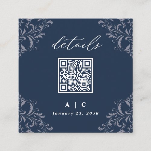 Elegant Navy Blue QR Code Wedding Details Enclosur Enclosure Card