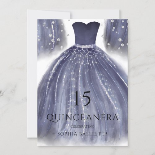 Elegant Navy Blue Quinceanera Dress Gown Party Invitation