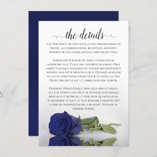 Elegant Navy Blue Reflecting Rose Wedding Details Enclosure Card