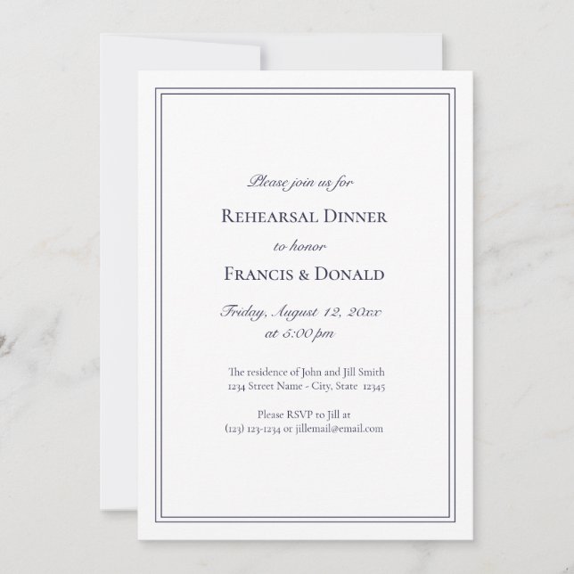 Elegant Navy Blue Rehearsal Dinner Invitations (Front)