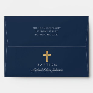 Elegant Navy Blue Religious Cross Boy Baptism Envelope