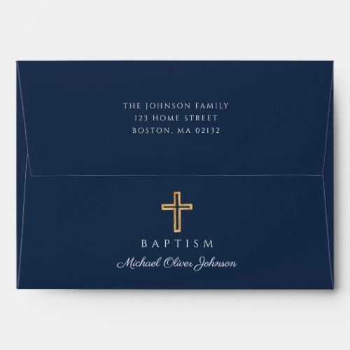 Elegant Navy Blue Religious Cross Boy Baptism Envelope