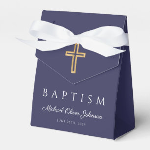 Elegant Navy Blue Religious Cross Boy Baptism Favor Boxes