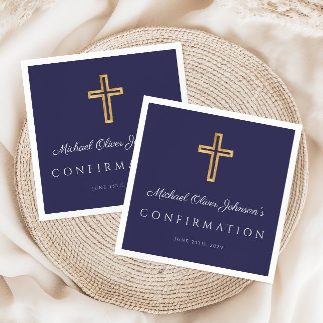 Elegant Navy Blue Religious Cross Boy Confirmation Napkins (Elegant Navy Blue Religious Cross Boy Confirmation Napkins)