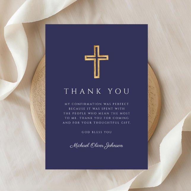 Elegant Navy Blue Religious Cross Confirmation Thank You Card (Elegant Navy Blue Religious Cross Confirmation Thank You Card)