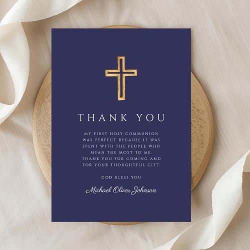 Elegant Navy Blue Religious Cross First Communion