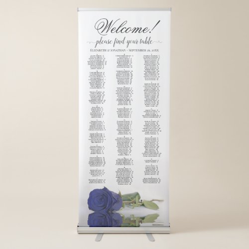 Elegant Navy Blue Rose Alphabetical Seating Chart Retractable Banner