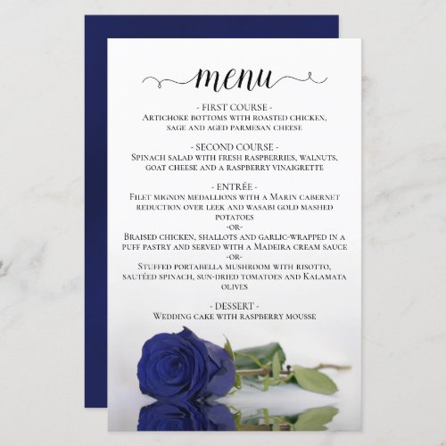 Elegant Navy Blue Rose Budget Wedding Menu