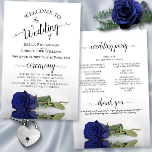 Elegant Navy Blue Rose Budget Wedding Program