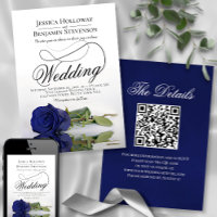 Elegant Navy Blue Rose Fancy QR Code Wedding
