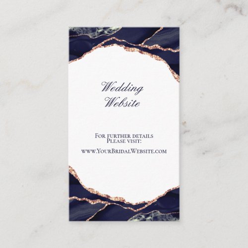Elegant Navy Blue Rose Gold Agate Wedding Website Enclosure Card