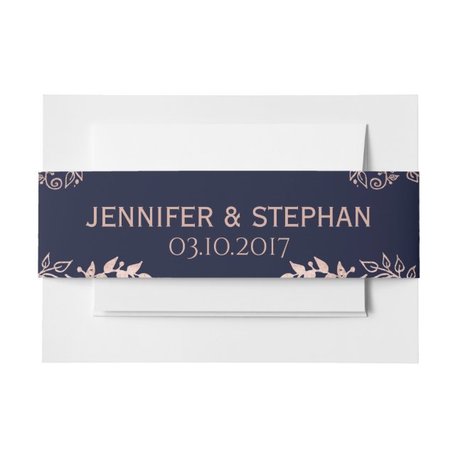 Elegant Navy Blue Rose Gold Floral Belly Band (Front Example)