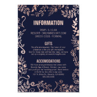 Elegant Navy Blue Rose Gold Floral Wedding Info Card