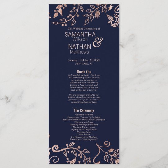Elegant Navy Blue Rose Gold Fl Wedding Program Zazzle Elegant Navy Blue Rose Gold Fl Wedding Program