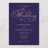 Elegant Navy Blue Rose Gold Foil Script Wedding